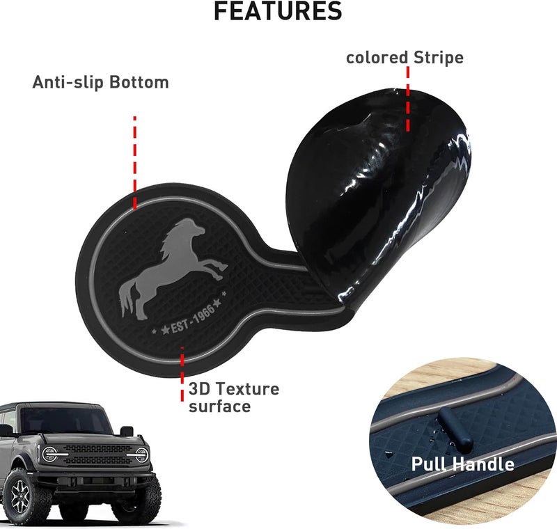 LSAUTO Car Cup Holder Coaster Compatible with Ford Bronco Offroad 2021-2025, Silicone Car Decorative Water Coaser, Bronco Car Accessories (Grey) - Image 4